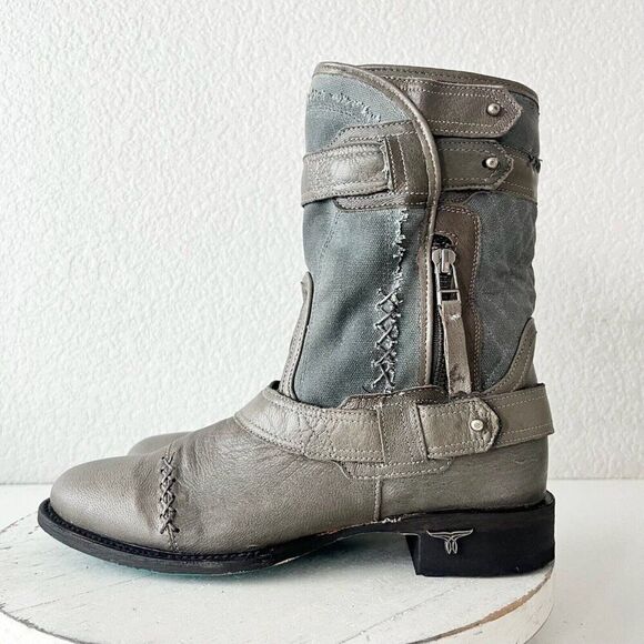 Lane Dustoff Women’s Western Moto Boots Gray Leather Harness Zip Ankle Size 8 - Picture 4 of 12